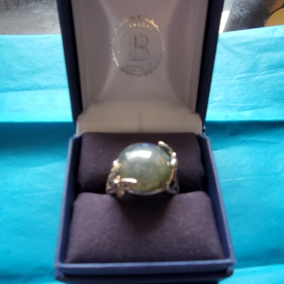 Ring -Blue green stone silver with butterflies 7 - Picture 7 of 8